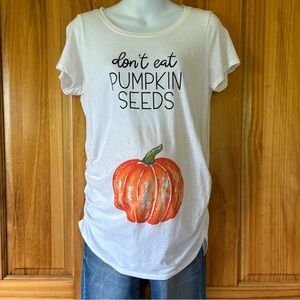 Motherhood White Tee with Pumpkin Graphic